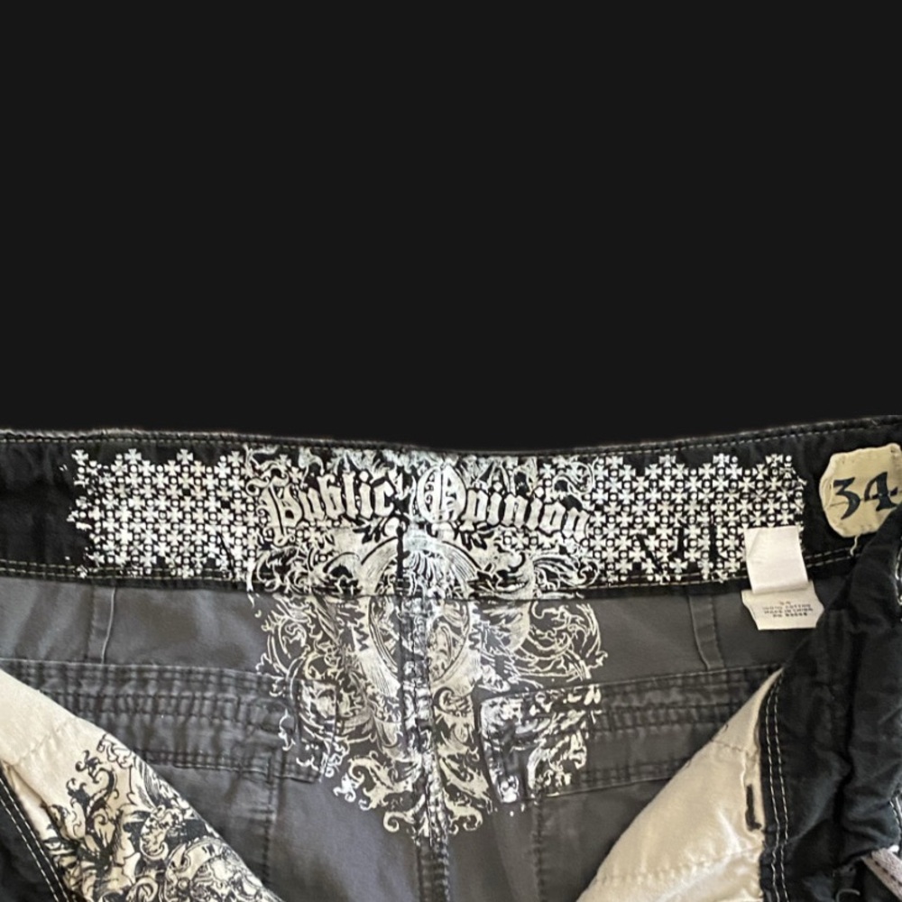 Affliction Black and White Graphic Shorts